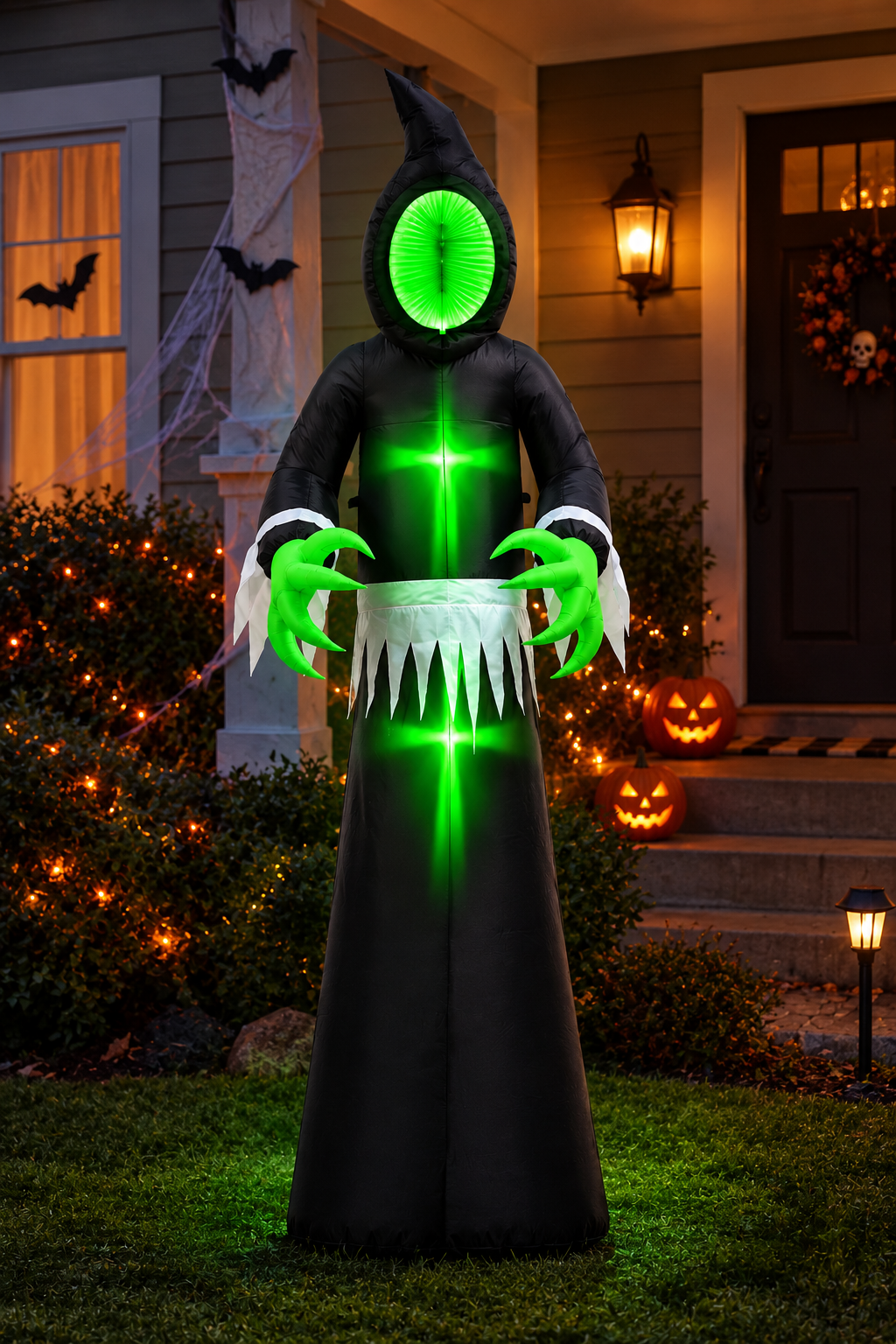 Light-Up Halloween Grim Reaper Decoration – Green LED Horror Prop for Outdoor Yard, Lawn, Porch & Haunted House