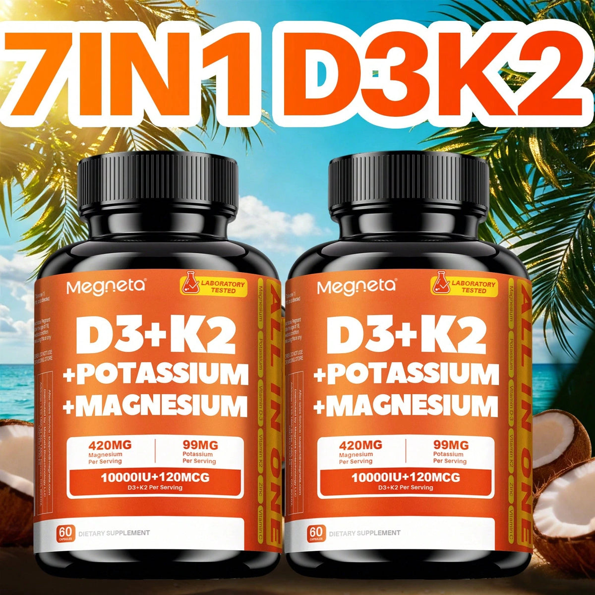 7-in-1 Vitamin D3 + K2 Supplement – Magnesium, Zinc & Vitamin C Vegan Capsules