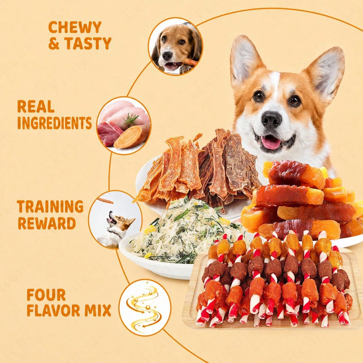 Teuteur Dog Treat Variety Pack – Chicken, Duck & Beef Jerky Snacks for Training & Daily Rewards