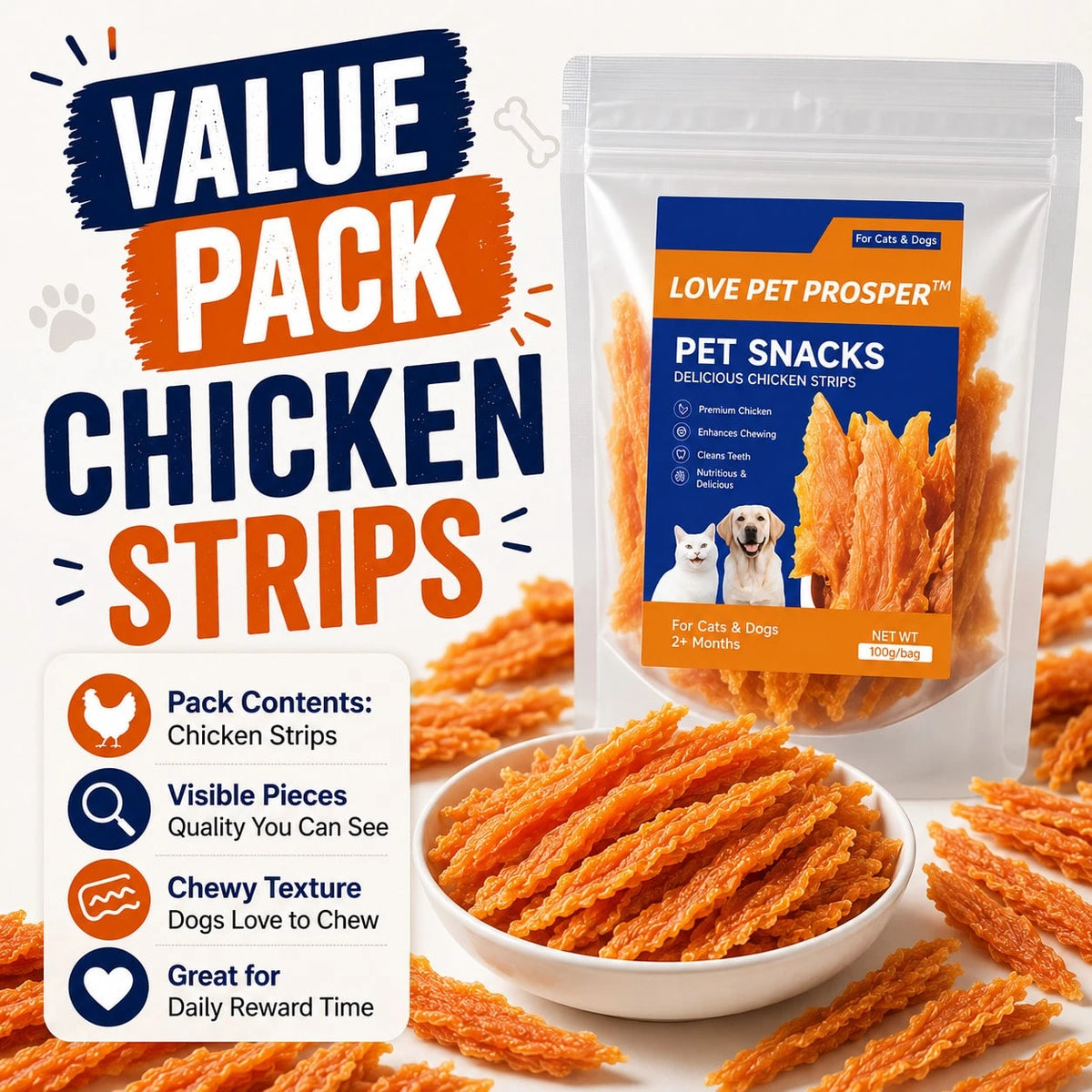 LOVE PET PROSPER Chicken & Duck Jerky Dog Treats – High-Protein Natural Pet Snacks for Training & Daily Rewards
