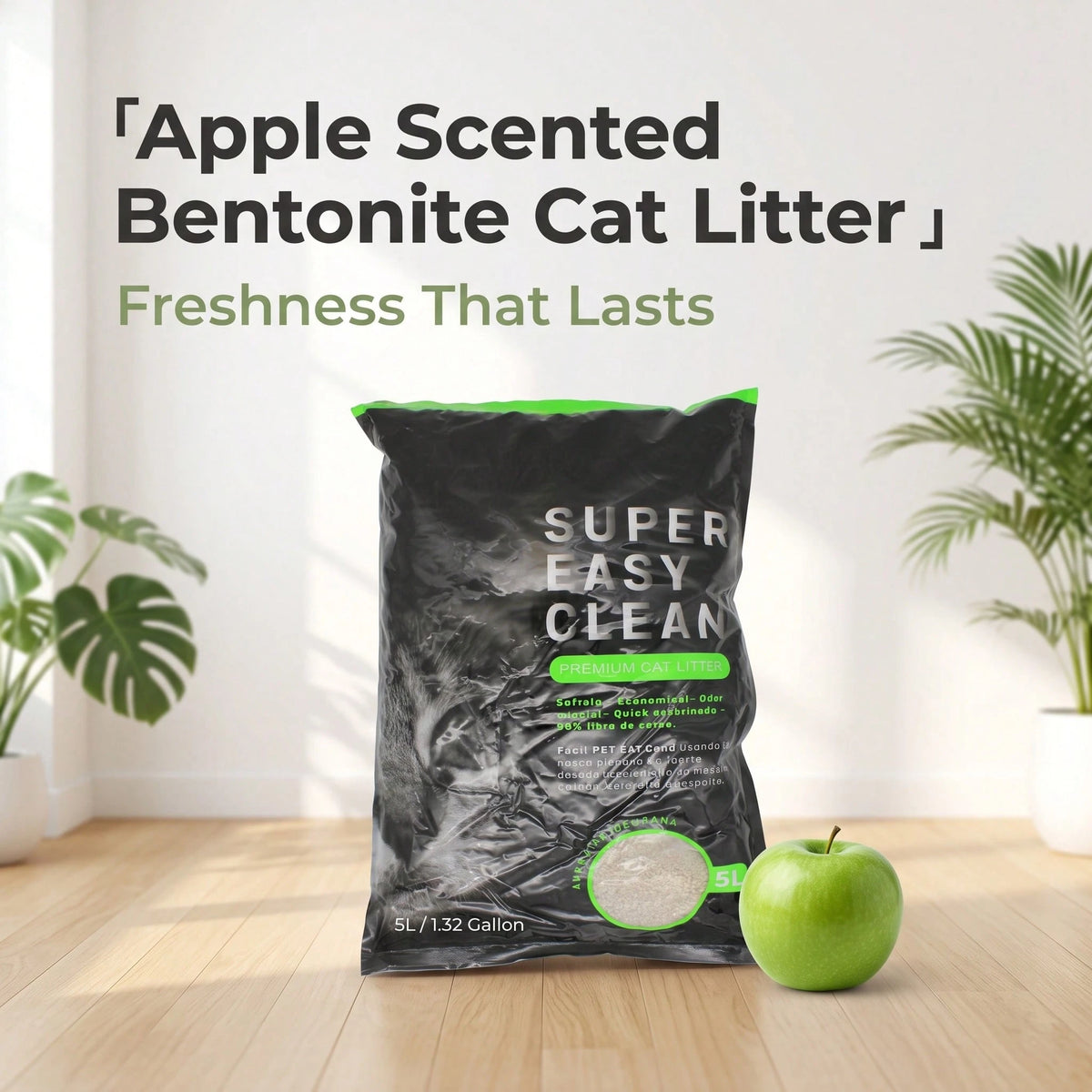 5L Apple Scented Bentonite Cat Litter – Fast Clumping, Odor Control & Low Dust Kitty Sand
