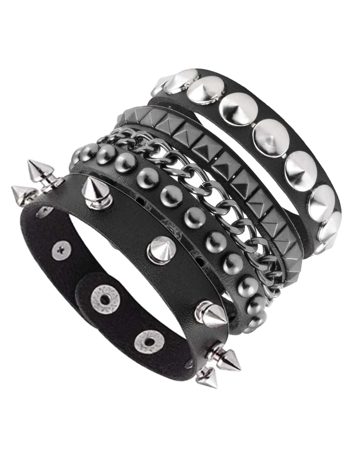 Punk Leather Cuff Bracelet - Goth Leather Wristband With Metal Studded - 80s Pun - image 1
