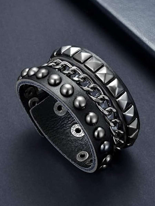 Punk Leather Cuff Bracelet - Goth Leather Wristband With Metal Studded - 80s Pun - image 4