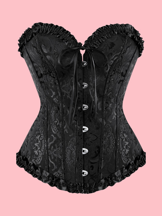 Palace Style Corset With Boning To Shape Waist And Push Up Bust, Sexy Jacquard S - Black