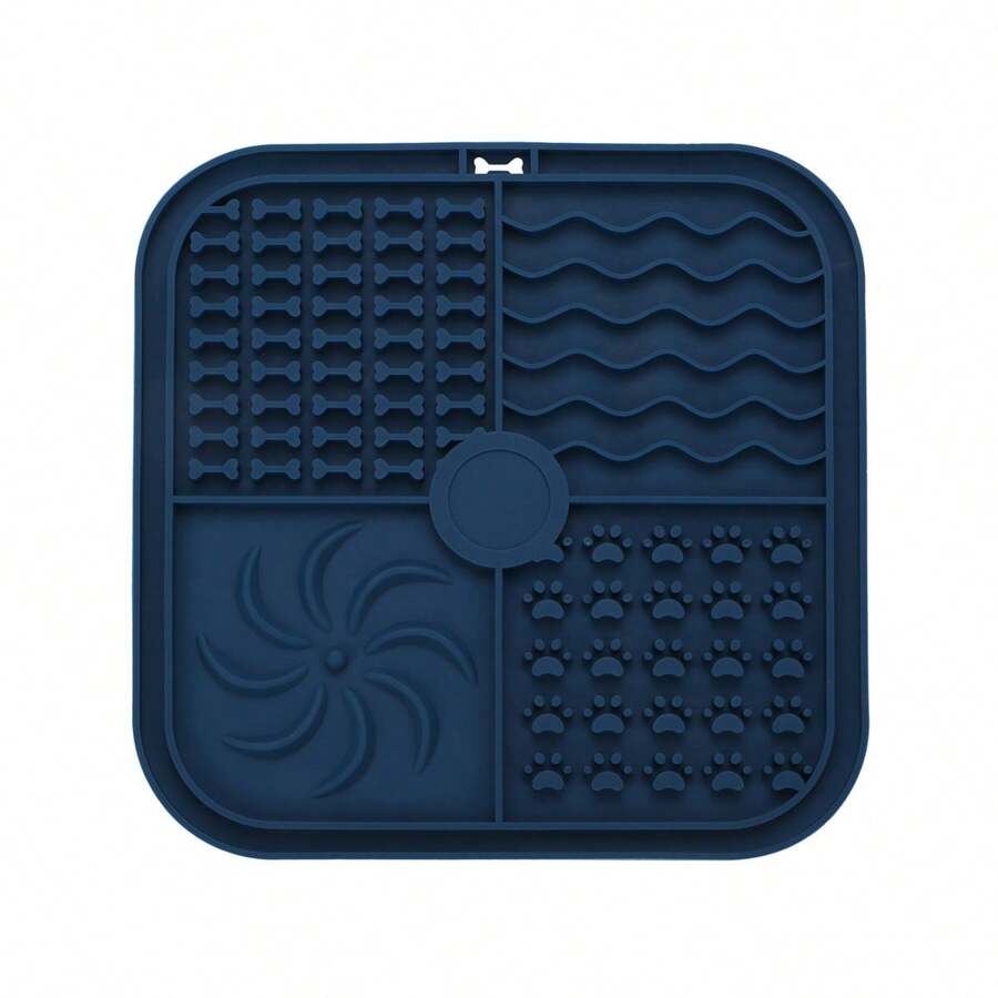 Slow feeder dog bowl mat stuck to wall with suction cup