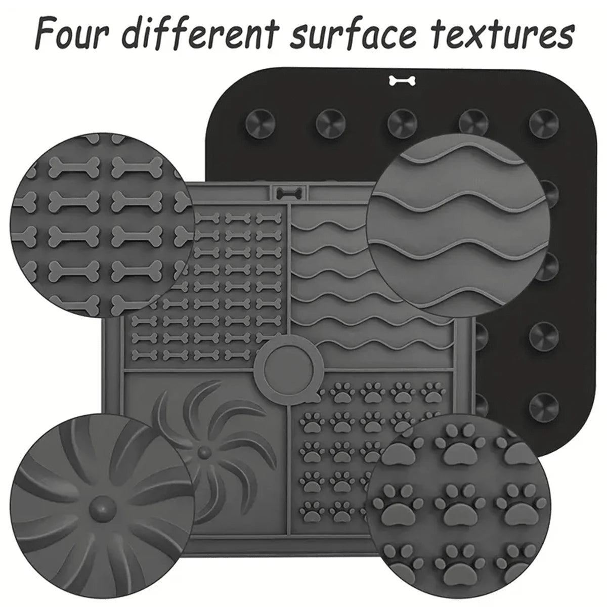 Square lick pad for dogs with textured surface
