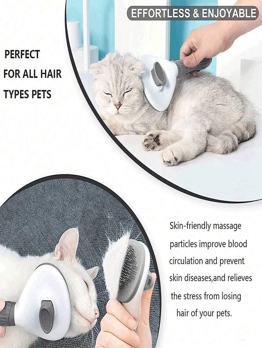 Pet hair remover brush used on long-haired cat