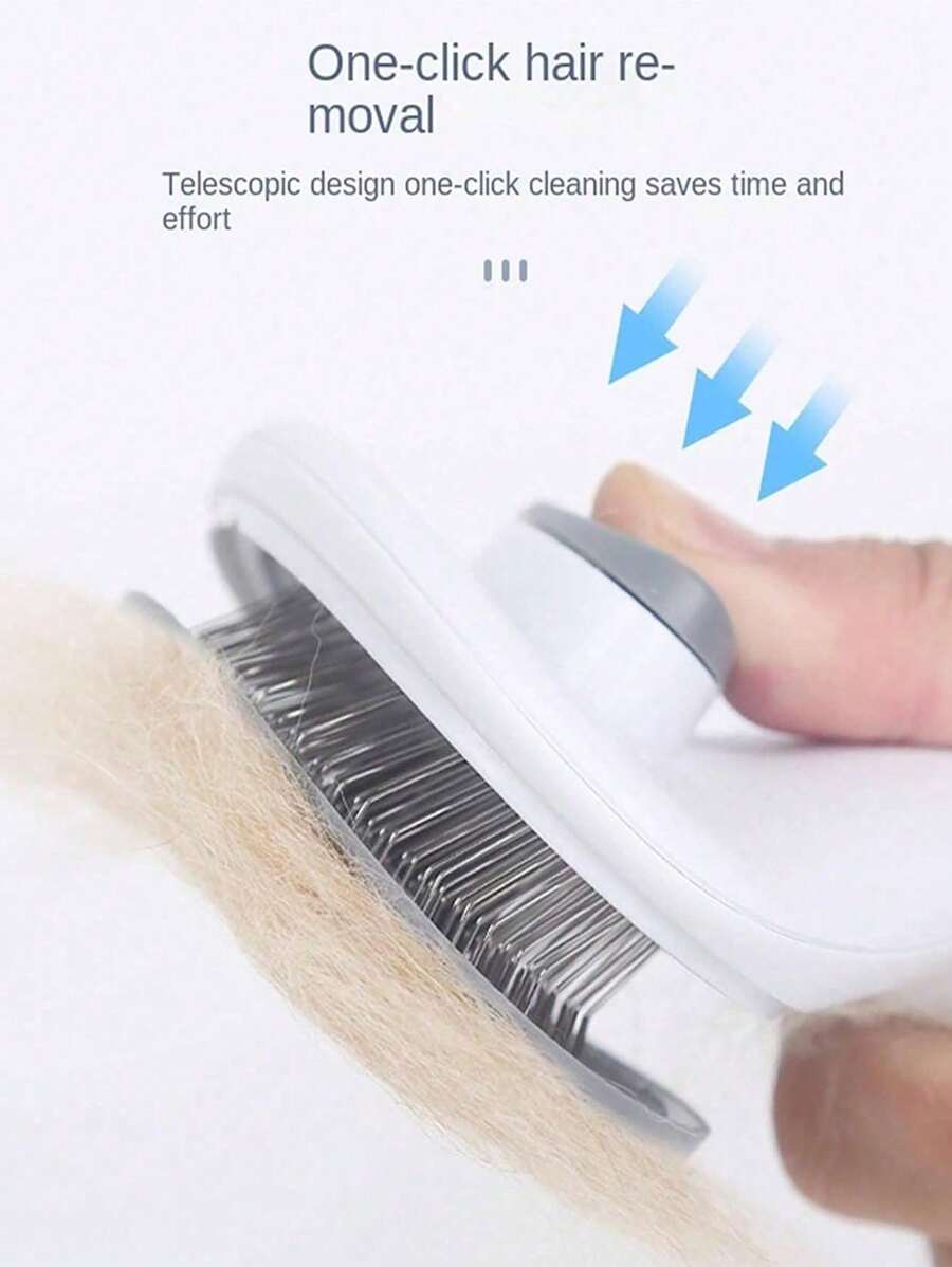 Pet hair removal brush with collected hair, easy clean-up