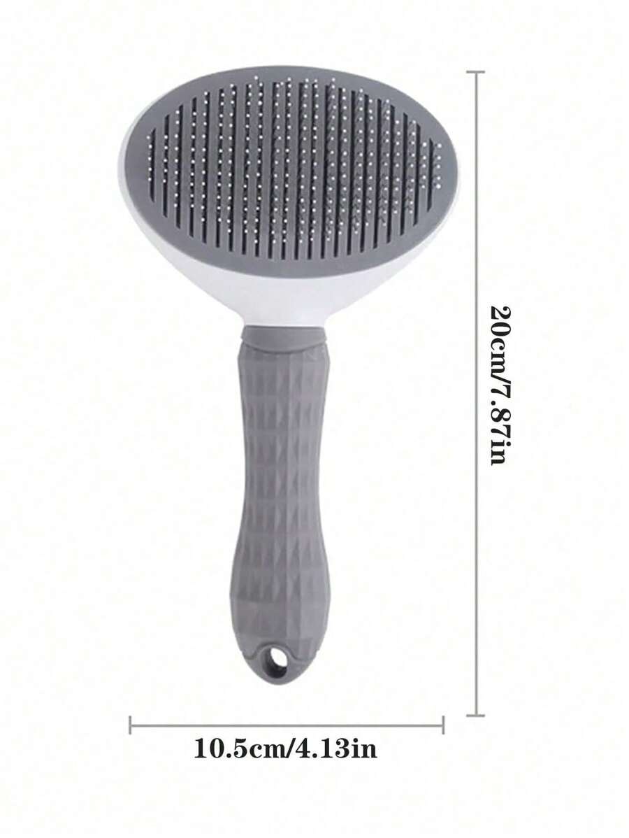 Cat grooming brush with self-cleaning hair release button