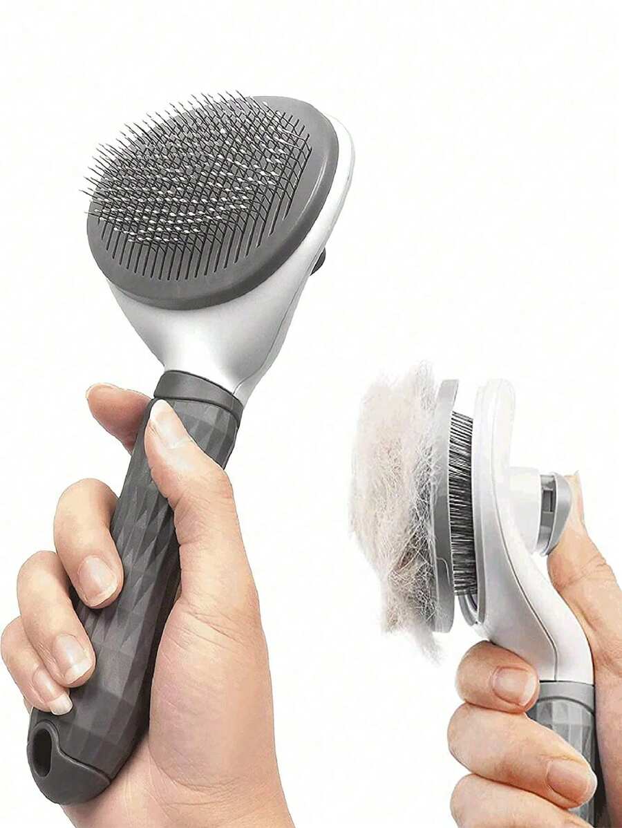 Self-cleaning pet grooming brush for dogs and cats, front view