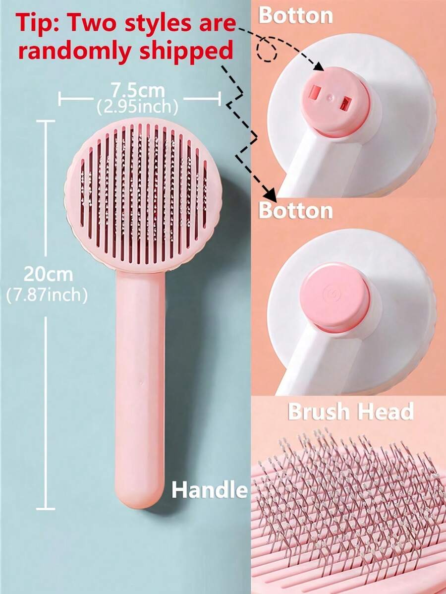 Self-cleaning slicker brush in gray, pink, blue, green and yellow