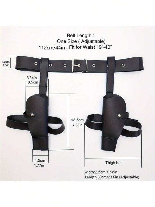 Brown Western cowboy belt with dual holsters and golden-tone buckle