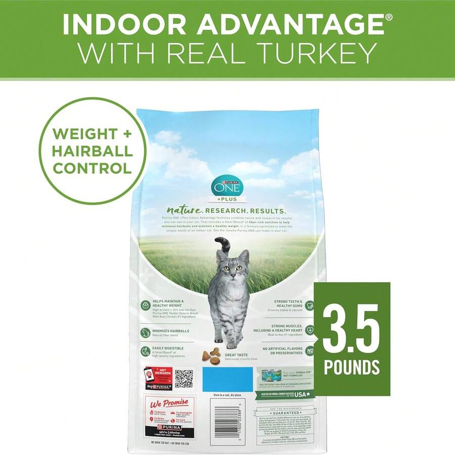 Purina ONE Indoor Advantage natural low fat weight control dry cat food 3.5 lb bag
