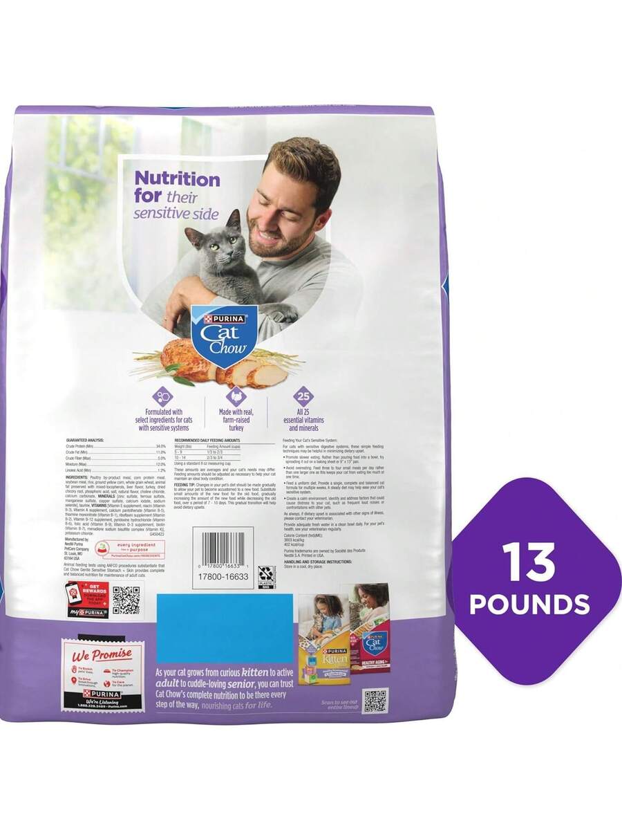 Purina Cat Chow Gentle sensitive stomach and skin dry cat food with turkey 13 lb bag