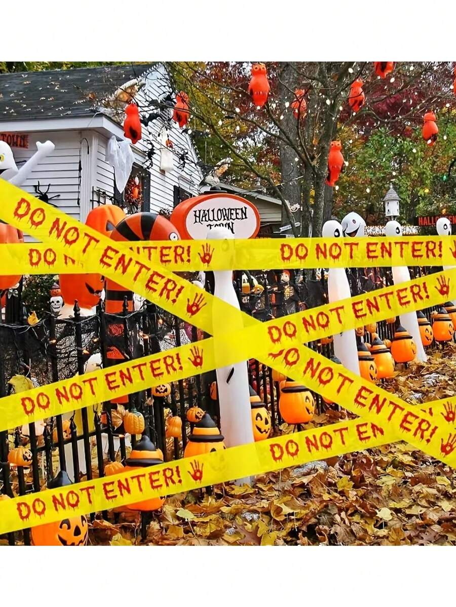 Halloween Caution Tape, Yellow And Red Danger Warning Tape, Suitable For Indoor And Outdoor Decoration Of Ghosts And Monsters Themes, Can Be Used As Safety Barrier For Parties, Doors, Yards, Haunted Houses And Horror Scenes