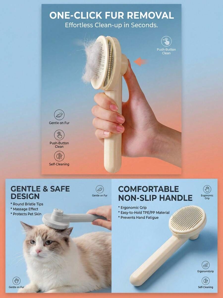 Multi-functional pet grooming comb for hair removal and care, 20cm