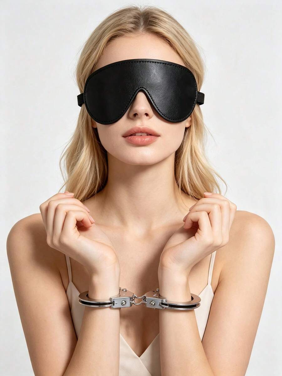 Halloween Costume Role Play Accessories, Black PU Leather Eye Mask And Plastic H - image 1