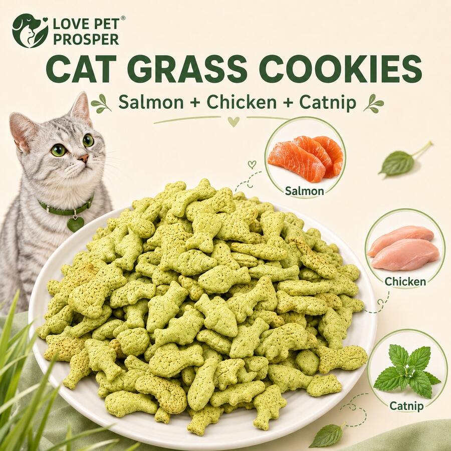 Crunchy cat grass biscuits for hairball control