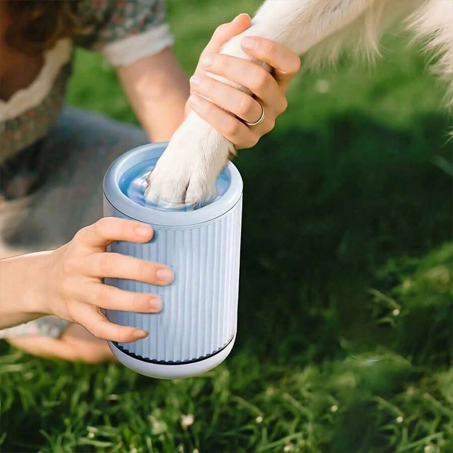Blue portable dog paw cleaner cup, large size, front view