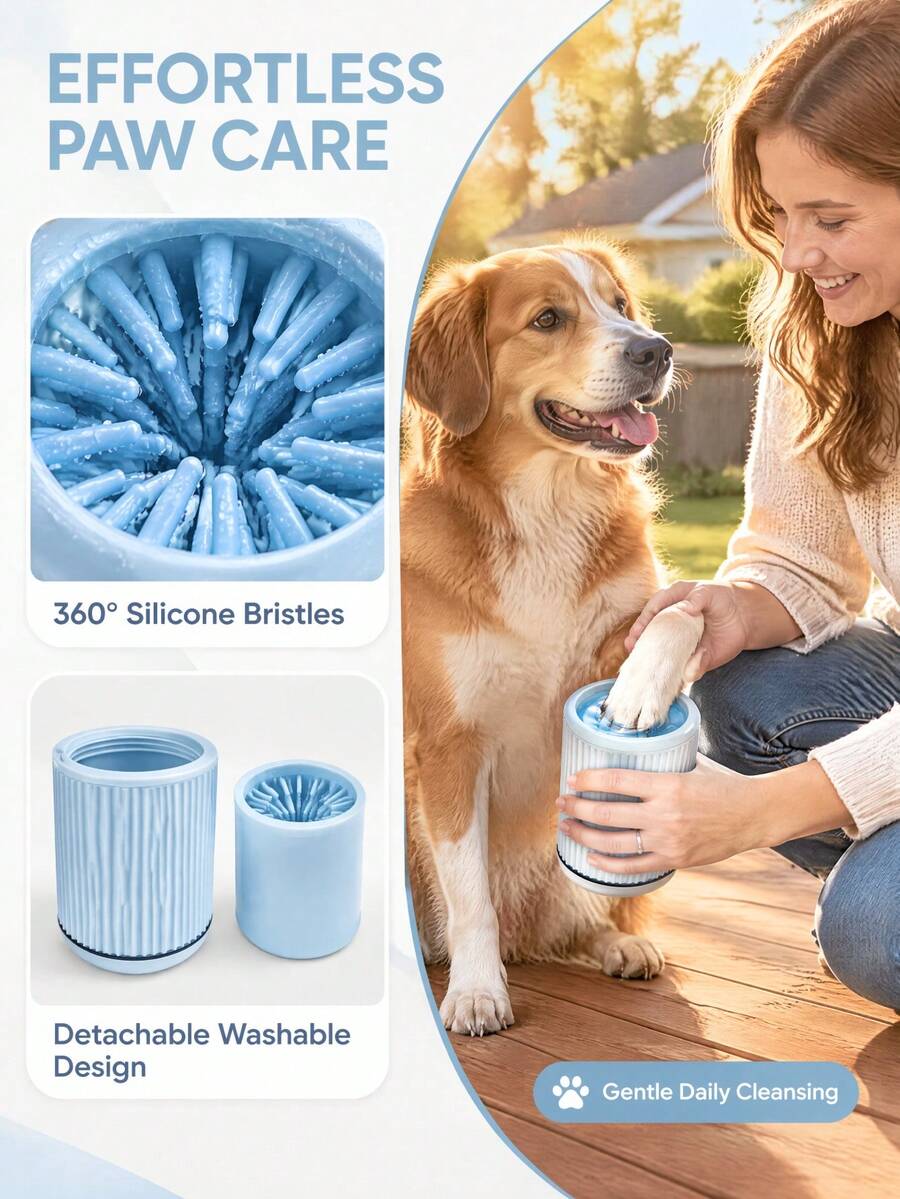 No-wipe paw cleaning cup for muddy paws after walks
