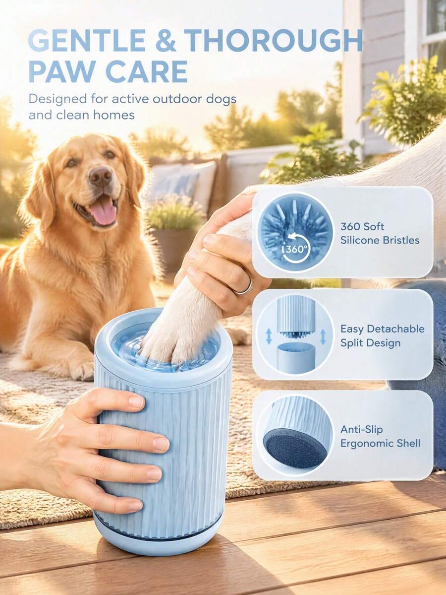 Pet paw washer cup for dogs and cats in use