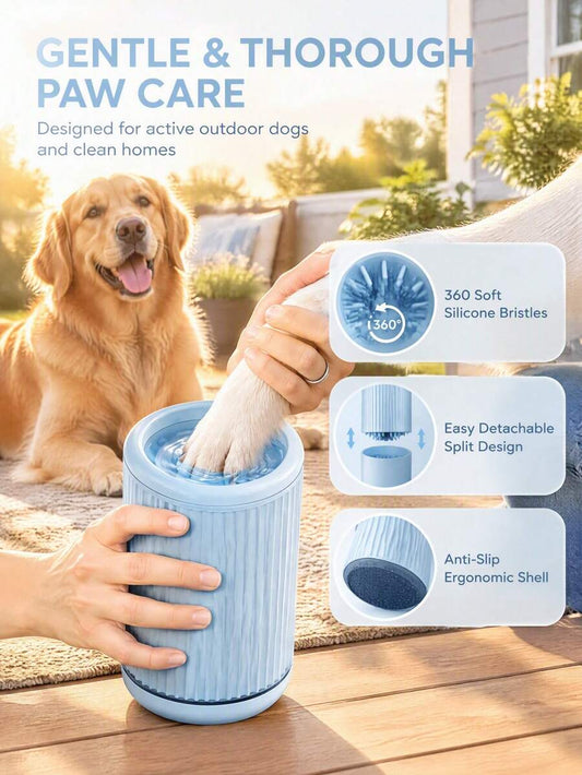 Pet paw washer cup for dogs and cats in use