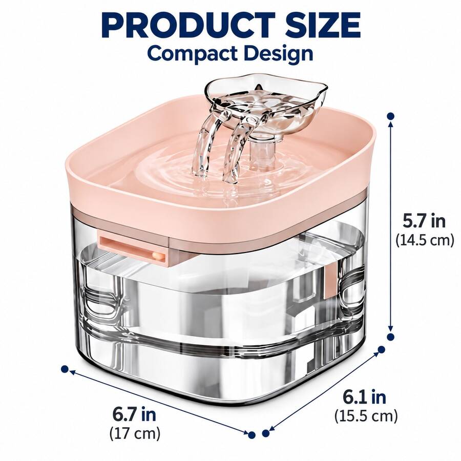 Quiet cat water dispenser for home use, side view