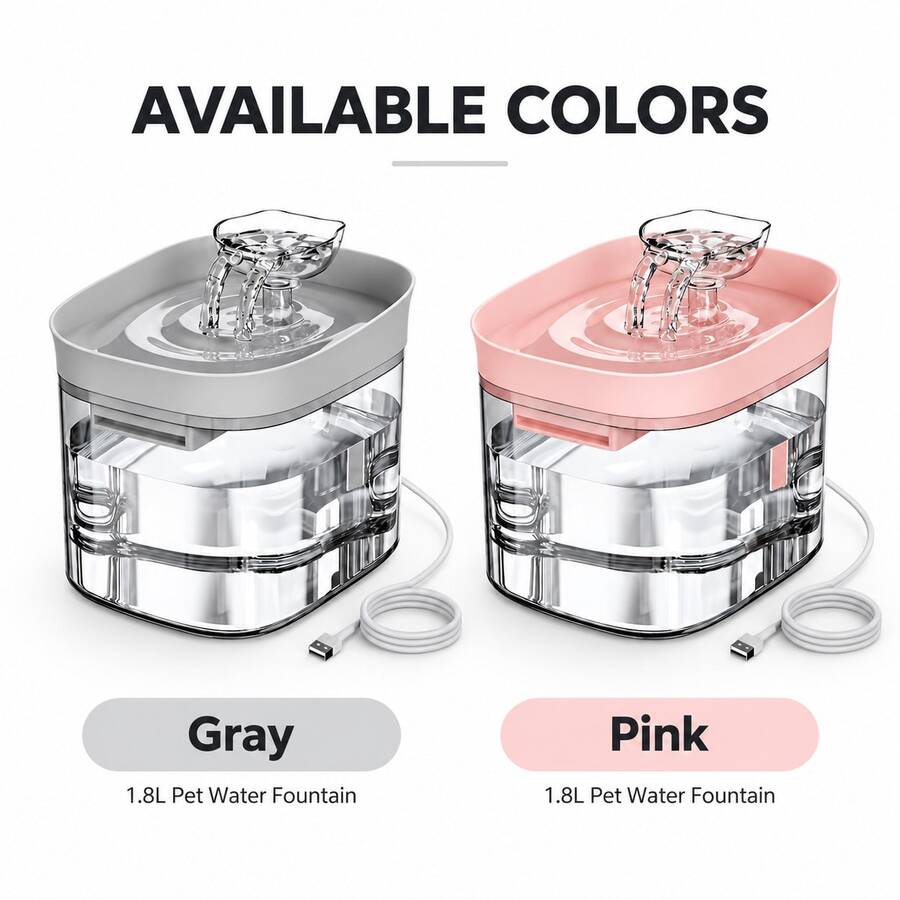 Automatic cat water fountain with 1.8L tank, full product view