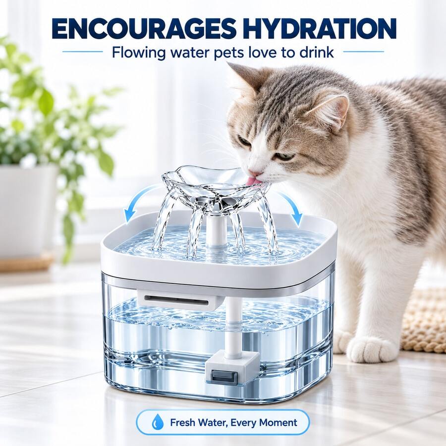 Cat drinking from automatic 1.8L water fountain