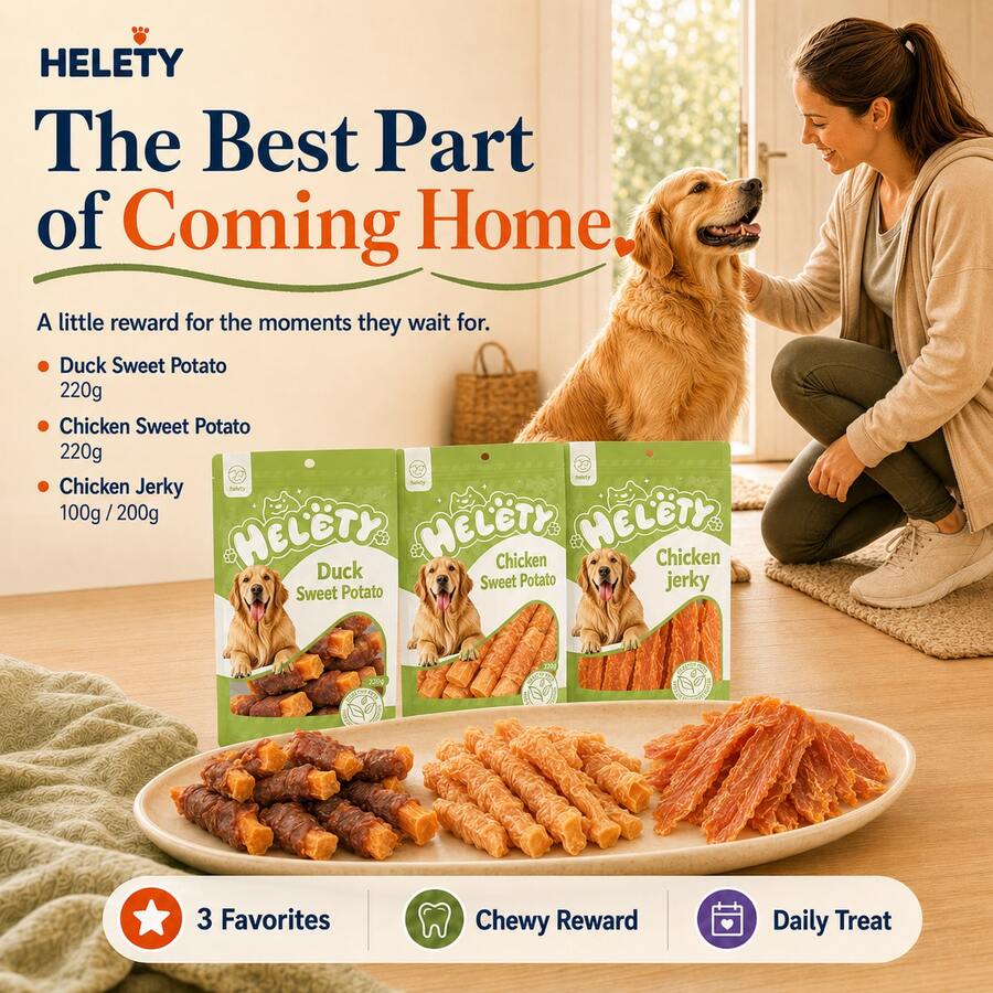 HELETY chewy dog treats close-up, soft meaty texture