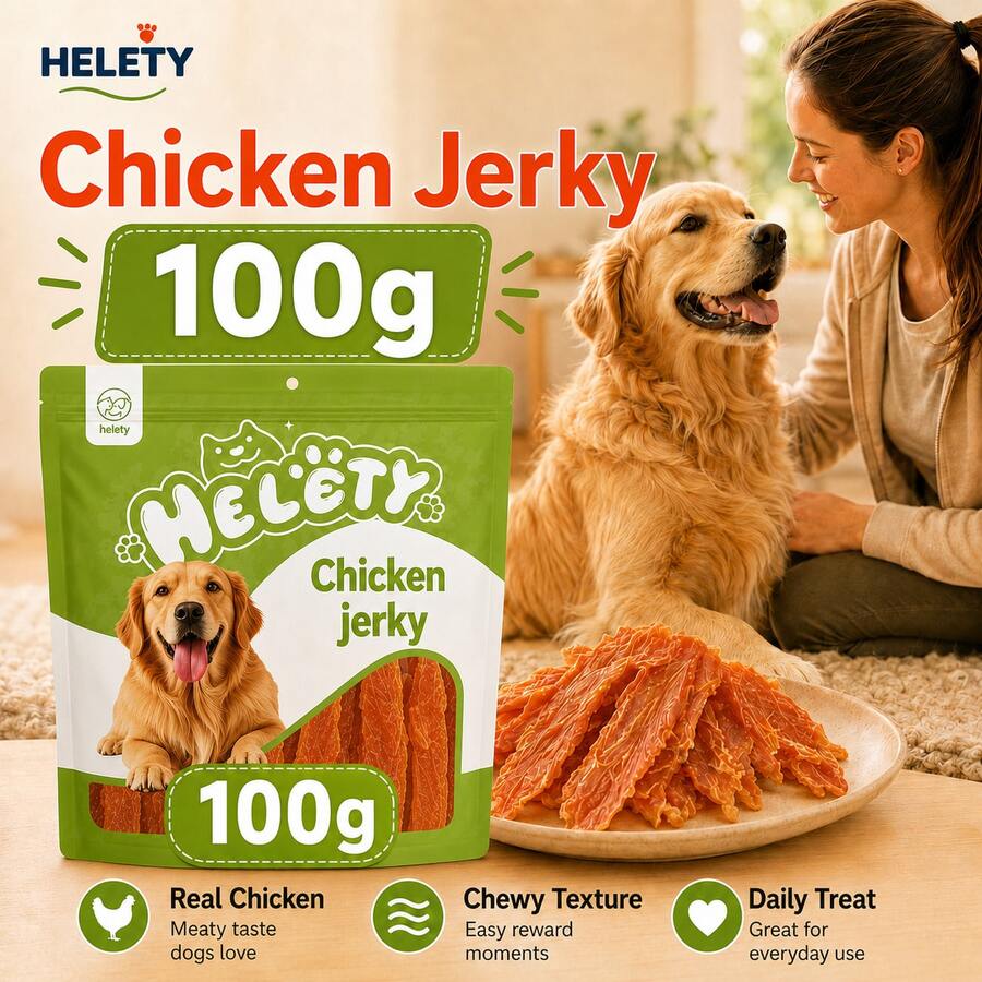 HELETY Chicken Jerky chewy dog treats 100g pack