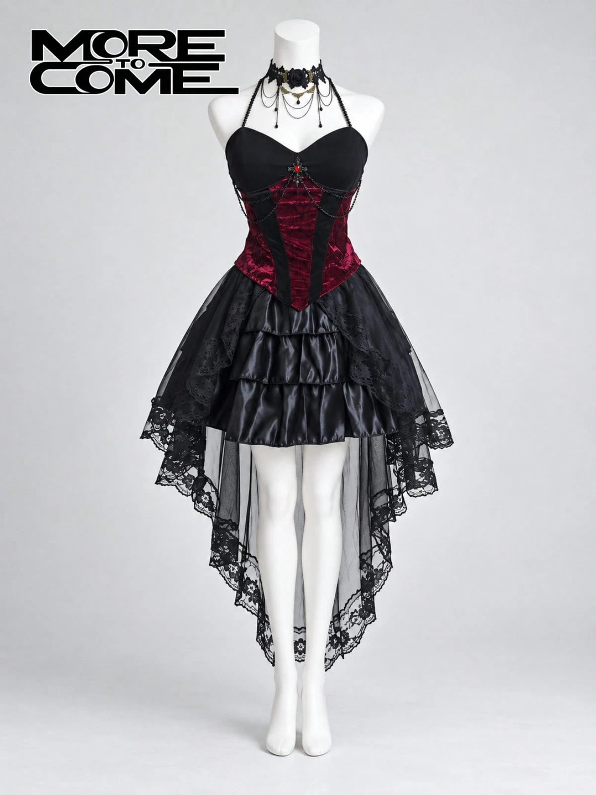 Victorian Gothic High Low Dress for Women black and red vampire costume - view 11