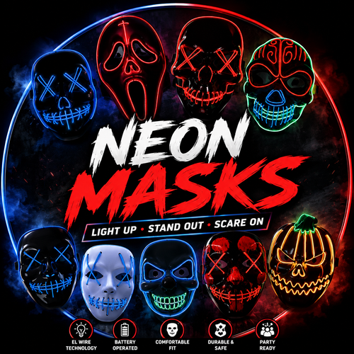 LED Luminous Halloween Mask – Light Up Skull Face Mask with Flashing & Voice Control