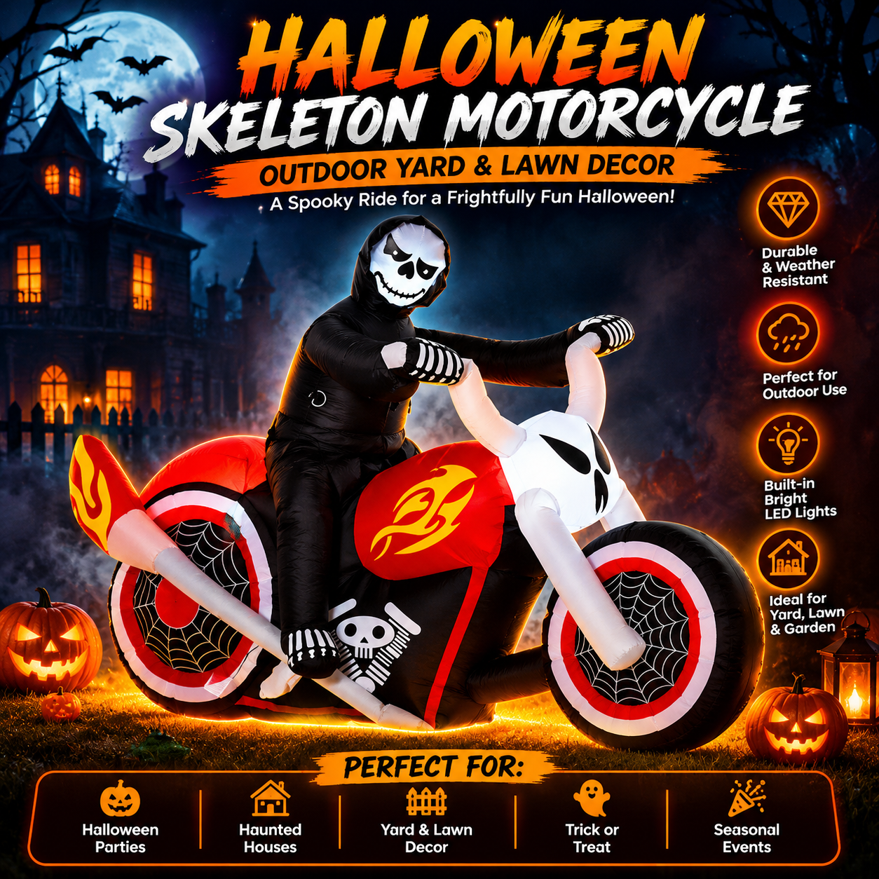 Halloween Skeleton Motorcycle Decoration – Outdoor Yard, Lawn & Garden Halloween Decor