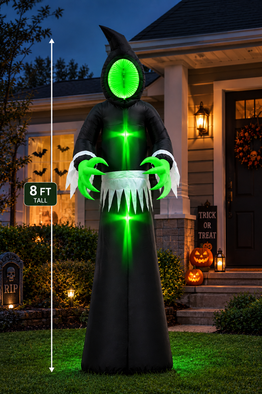 Light-Up Halloween Grim Reaper Decoration – Green LED Horror Prop for Outdoor Yard, Lawn, Porch & Haunted House