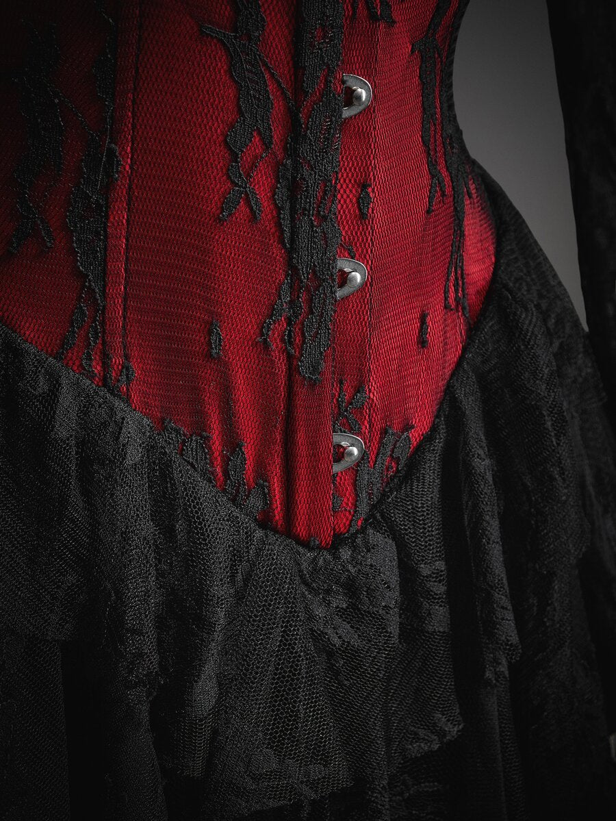 SHEIN ICON Women's Halloween Gothic Corset Vampire Lace Sexy Lace Ruffle Red Bla - image 7
