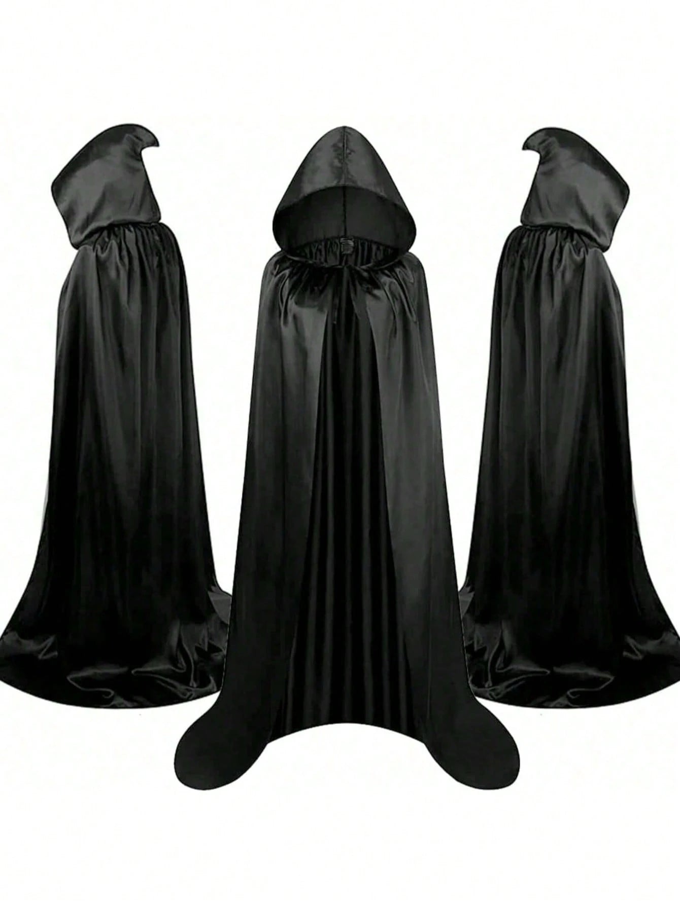 Adult Halloween Hooded Cloak – Black Velvet Cape for Men & Women | Full-Length Vampire, Witch & Wizard Costume | Gothic Cosplay Costume for Halloween Parties