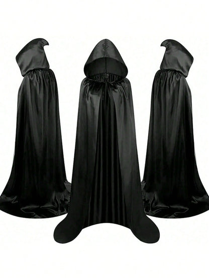 Adult Halloween Hooded Cloak – Black Velvet Cape for Men & Women | Full-Length Vampire, Witch & Wizard Costume | Gothic Cosplay Costume for Halloween Parties