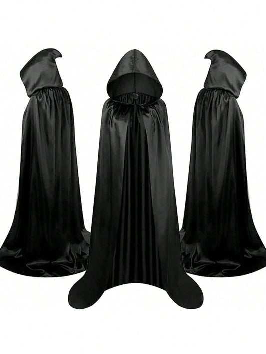 Adult Halloween Hooded Cloak – Black Velvet Cape for Men & Women | Full-Length Vampire, Witch & Wizard Costume | Gothic Cosplay Costume for Halloween Parties
