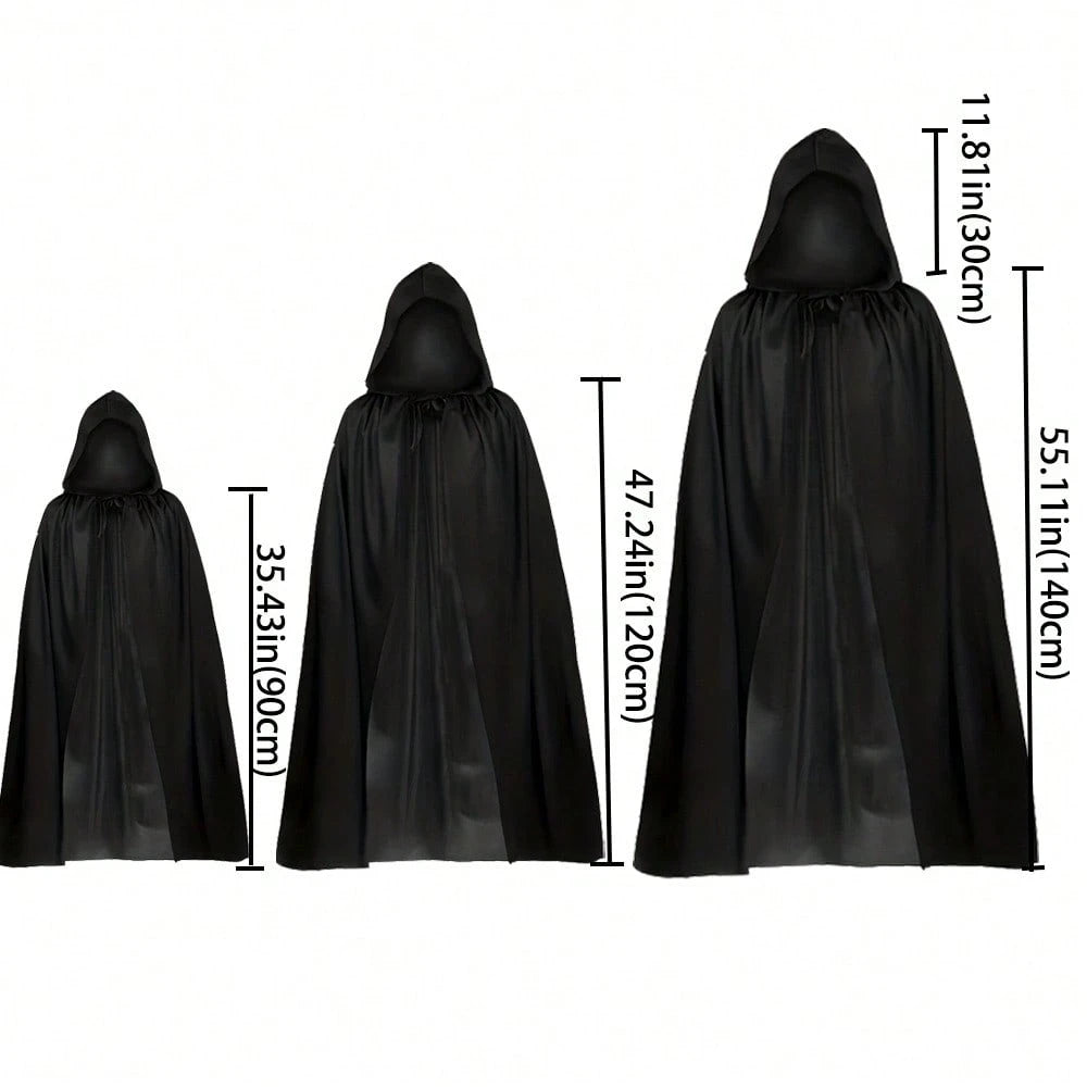 Adult Halloween Hooded Cloak – Black Velvet Cape for Men & Women | Full-Length Vampire, Witch & Wizard Costume | Gothic Cosplay Costume for Halloween Parties