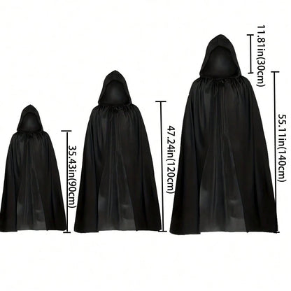 Adult Halloween Hooded Cloak – Black Velvet Cape for Men & Women | Full-Length Vampire, Witch & Wizard Costume | Gothic Cosplay Costume for Halloween Parties