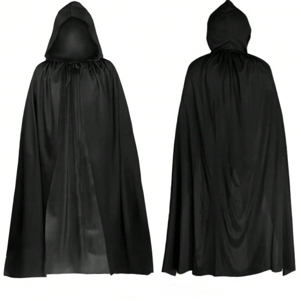 Adult Halloween Hooded Cloak – Black Velvet Cape for Men & Women | Full-Length Vampire, Witch & Wizard Costume | Gothic Cosplay Costume for Halloween Parties