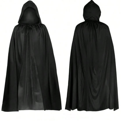 Adult Halloween Hooded Cloak – Black Velvet Cape for Men & Women | Full-Length Vampire, Witch & Wizard Costume | Gothic Cosplay Costume for Halloween Parties