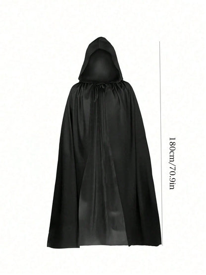 Adult Halloween Hooded Cloak – Black Velvet Cape for Men & Women | Full-Length Vampire, Witch & Wizard Costume | Gothic Cosplay Costume for Halloween Parties