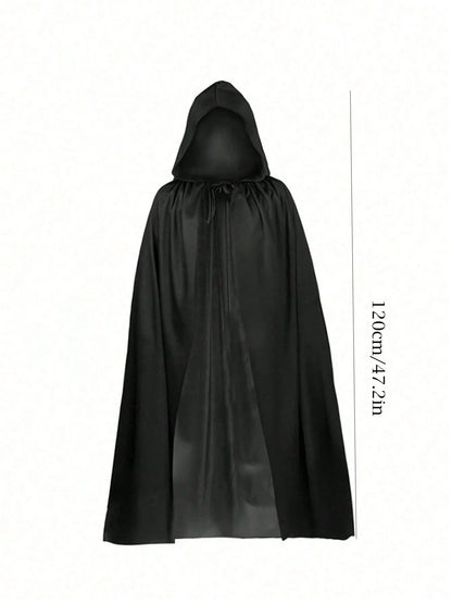 Adult Halloween Hooded Cloak – Black Velvet Cape for Men & Women | Full-Length Vampire, Witch & Wizard Costume | Gothic Cosplay Costume for Halloween Parties