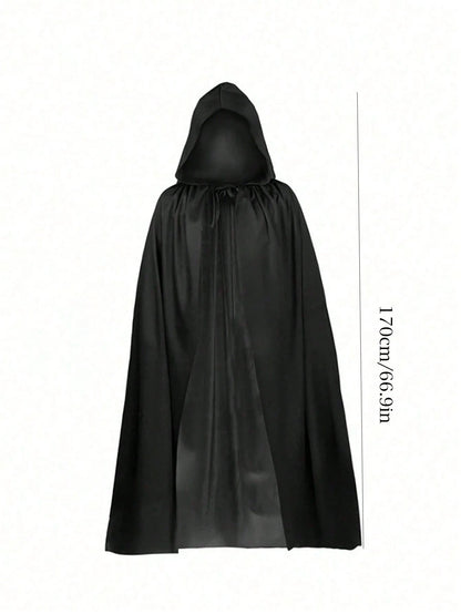 Adult Halloween Hooded Cloak – Black Velvet Cape for Men & Women | Full-Length Vampire, Witch & Wizard Costume | Gothic Cosplay Costume for Halloween Parties