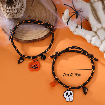 Halloween Pumpkin Ghost Magnetic Couple Bracelets – Black & Orange Rope Bracelet Set