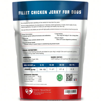 Beloved Pets Chicken Jerky Dog Treats 1.5 Lb - Human Grade Pet Snacks & Grain Free Meat - High Protein Dried Strips - Best Chews For Training Small & Large Dogs - Bulk Soft Pack - Lab Tested In The USA