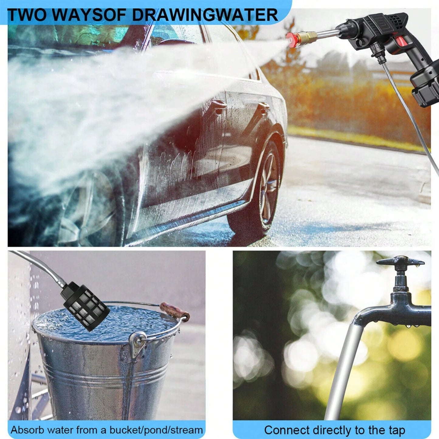 Cordless Pressure Washer, 6-In-1 Nozzle Portable Battery Powered Pressure Washer Handheld, Cordless Pressure Washer, Electric Pressure Water Gun, Handheld Car Washer Gun, Powerful, For Home, Car Washing,Garden Tools