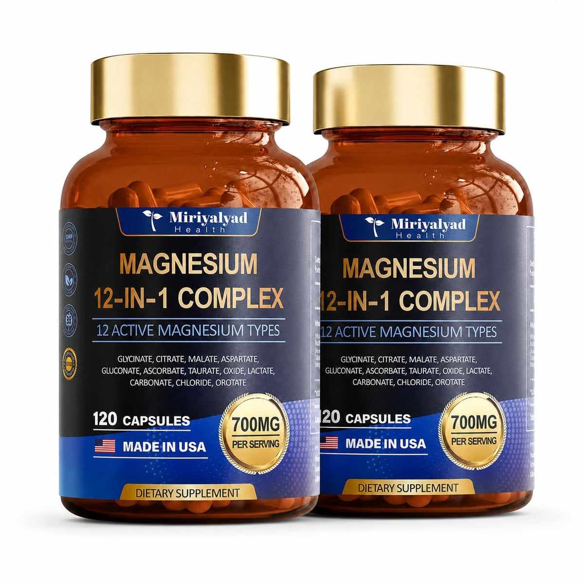 12-In-1 Magnesium Complex 700mg Supplement Capsules - Relaxation Muscle, Heart Health, Stress Relief, Vegan, 120 Counts, Dietary Supplement